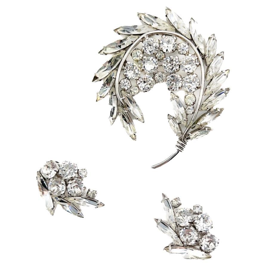 Vintage Sherman Floral Navette Brooch & Earrings 1950s
