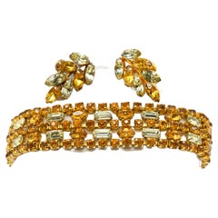 Retro Sherman Topaz Crystal Earrings & Bracelet