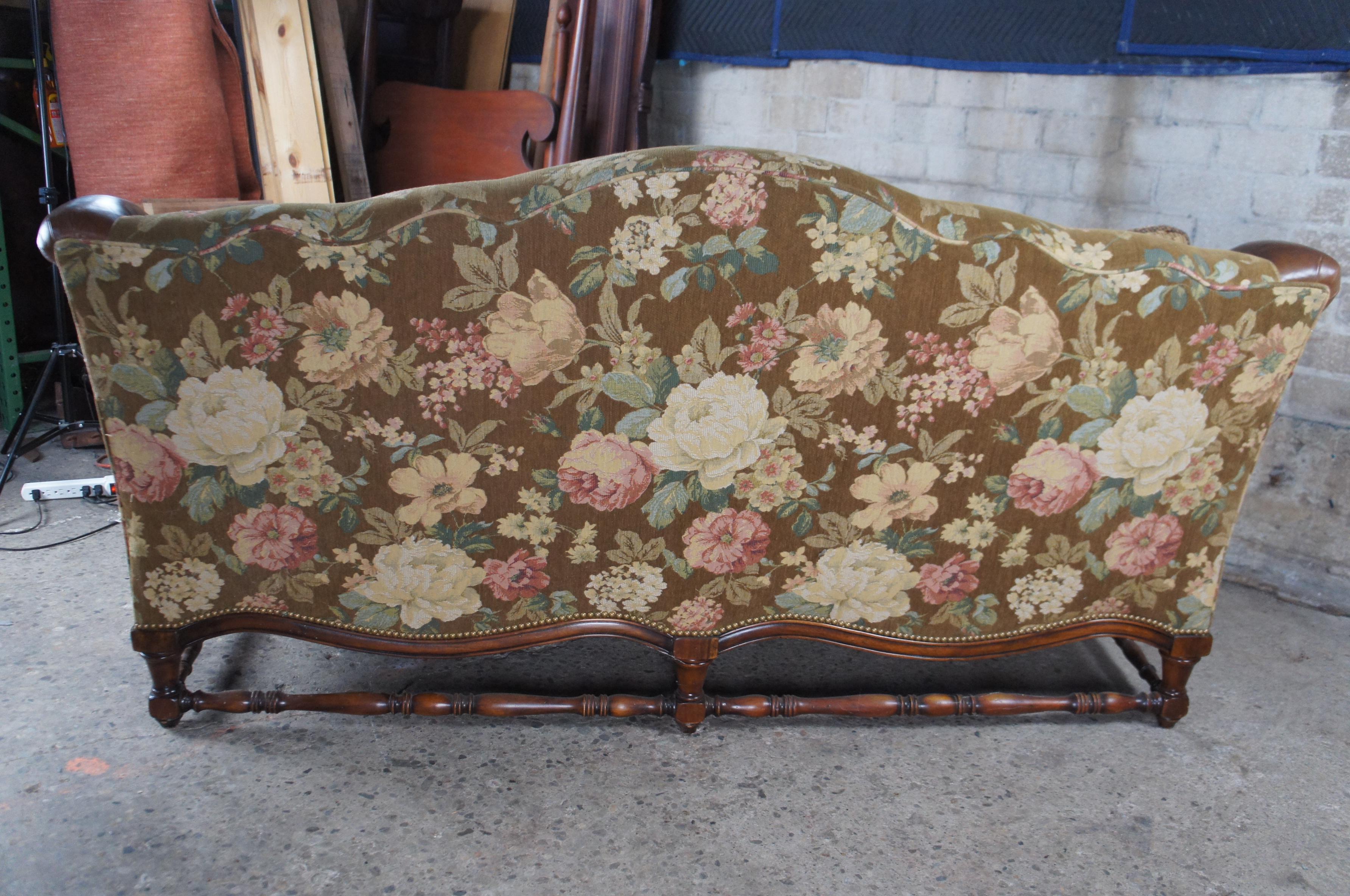 Vintage Sherrill Chippendale Style Mahagoni & Leder Floral Upholstering Sofa im Angebot 7