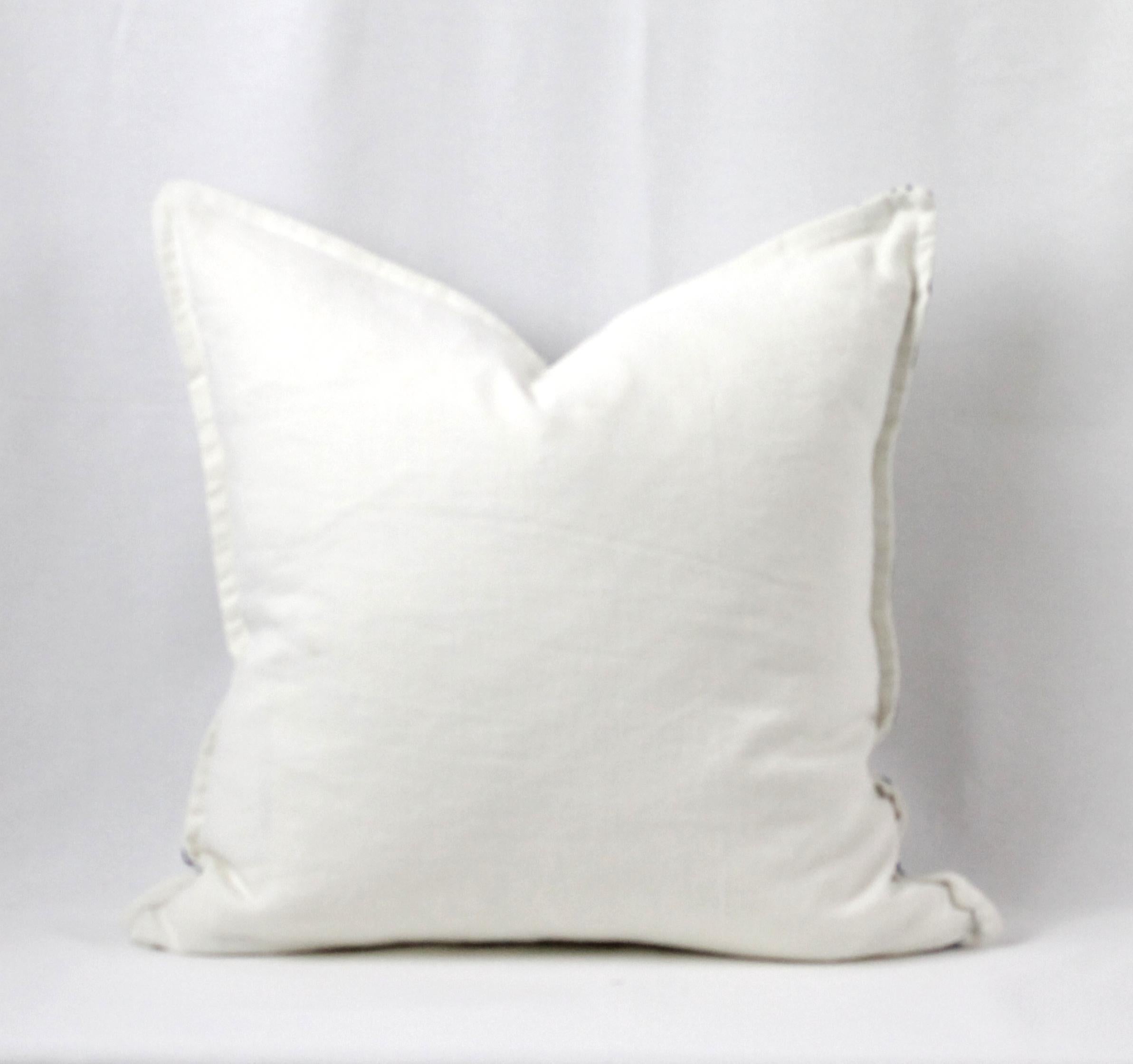 Vintage Shibori Dyed Textile Pillow with White Linen For Sale 9