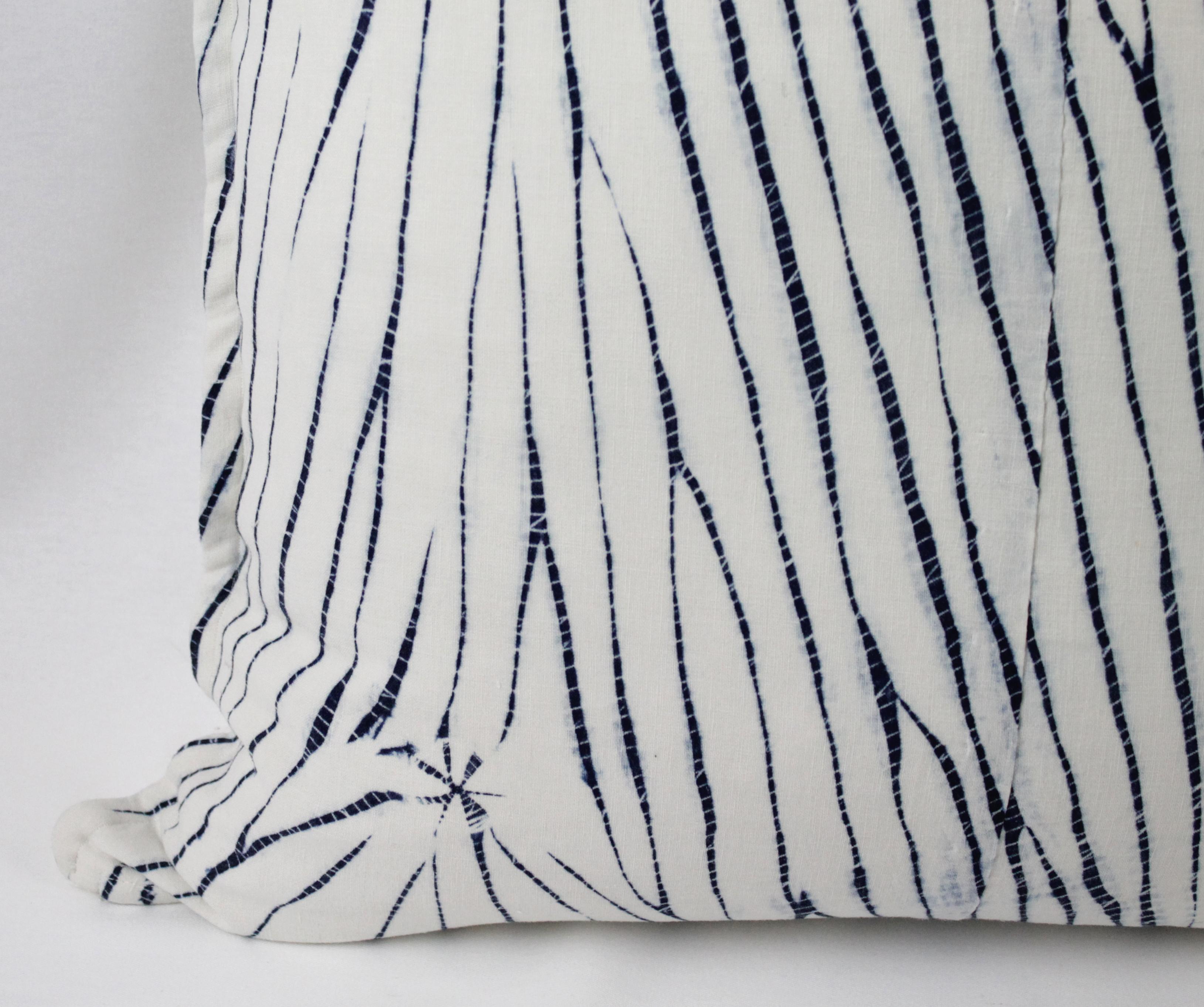 Vintage Shibori Dyed Textile Pillow with White Linen For Sale 1