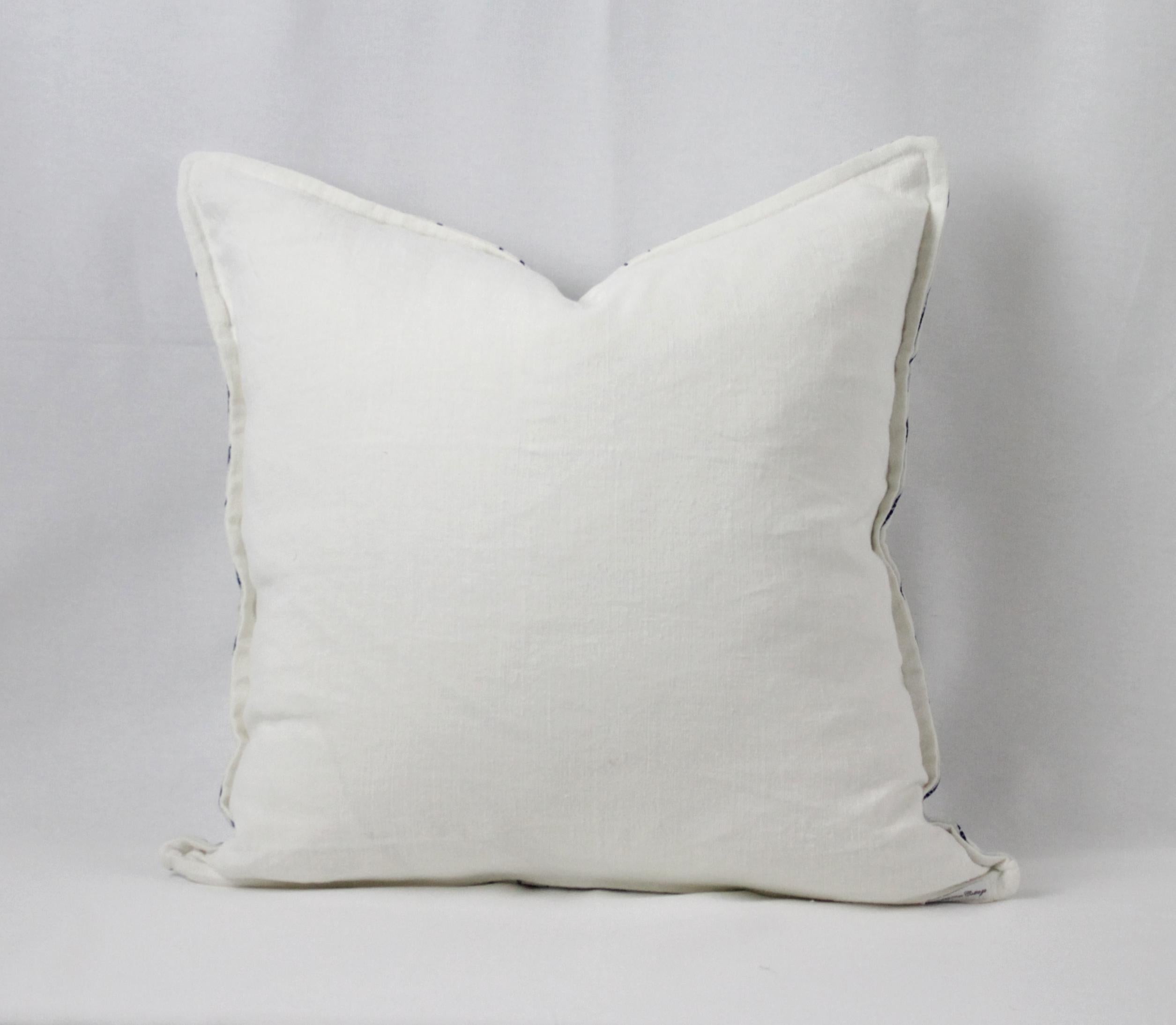 Vintage Shibori Dyed Textile Pillow with White Linen For Sale 2
