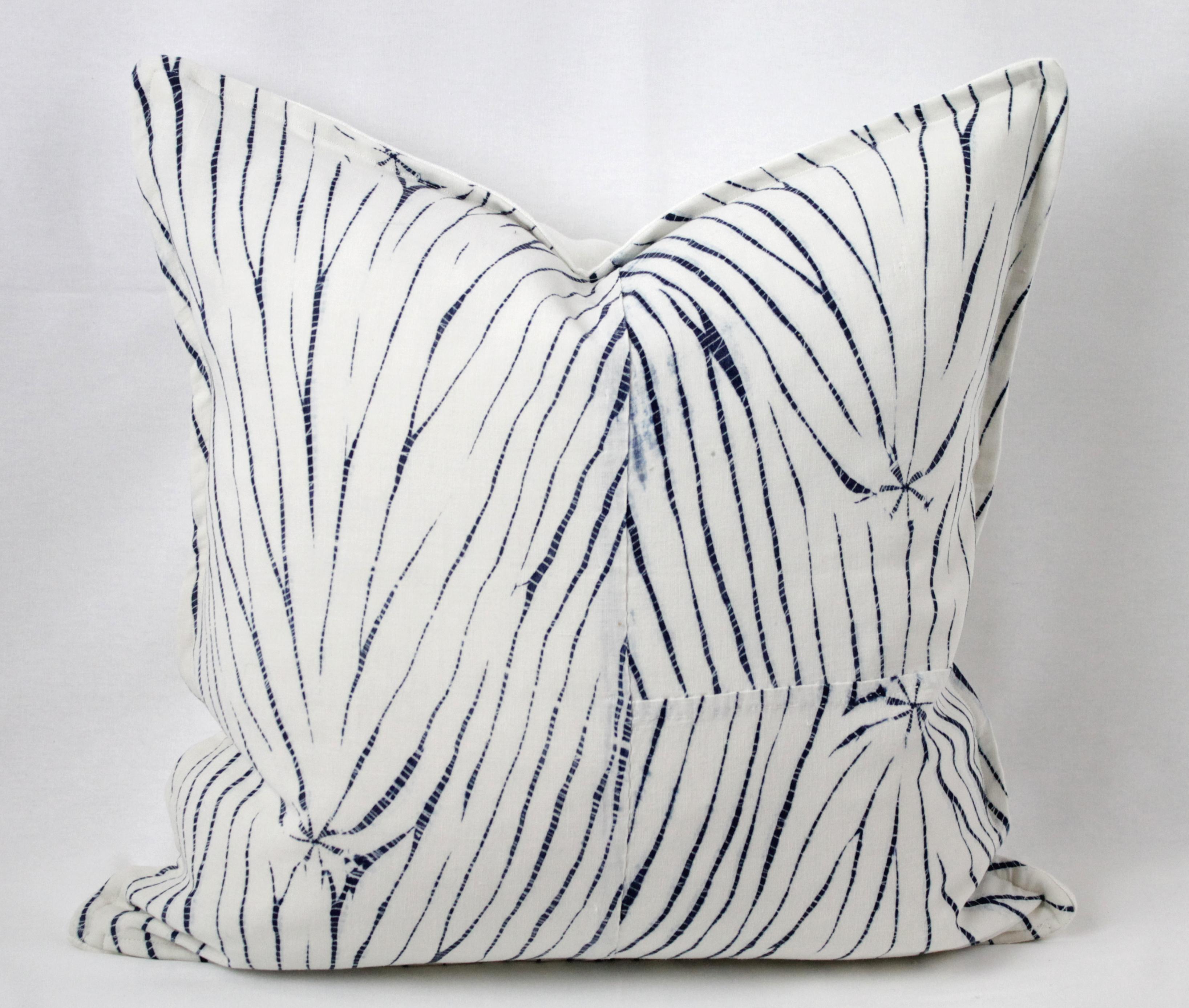 Vintage Shibori Dyed Textile Pillow with White Linen For Sale 3