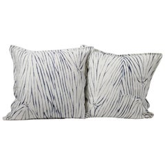 Used Shibori Dyed Textile Pillow with White Linen