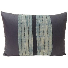 Vintage Shibori Stripe Blue Asian Decorative Bolster Pillow
