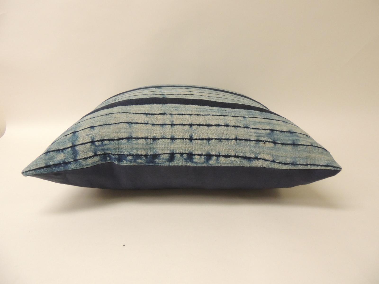 Tribal Vintage Shibori Stripe Blue Asian Square Decorative Pillow