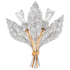 Vintage Shield Cut Diamond Floral-Motif Brooch by Mario Buccellati