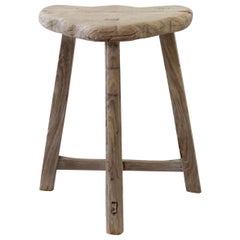 Vintage Shield Shape Elm Wood Stool or Side Table