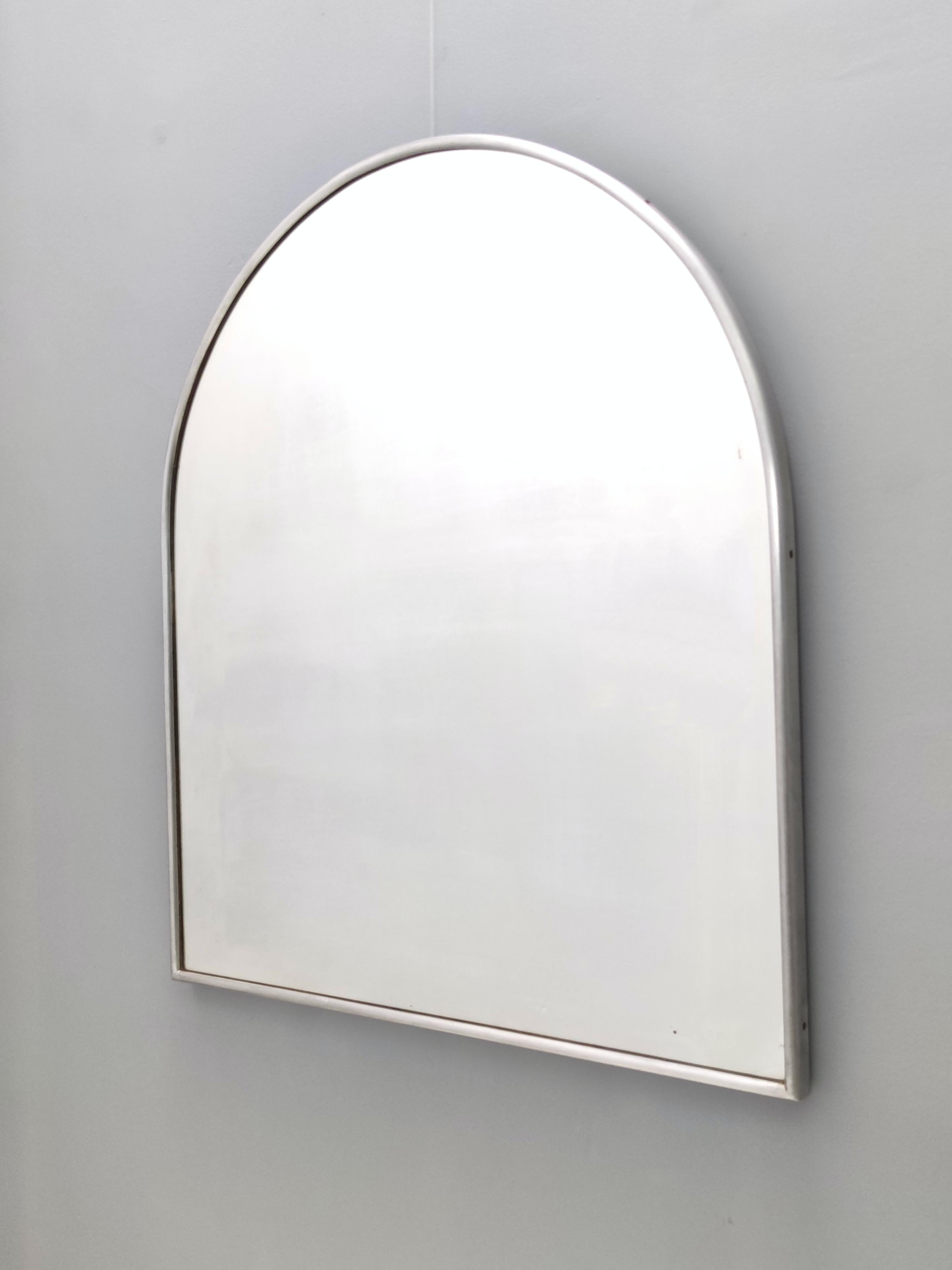 Italian Vintage Minimal Shield Shaped Wall Mirror with a Steel Frame, Italy For Sale