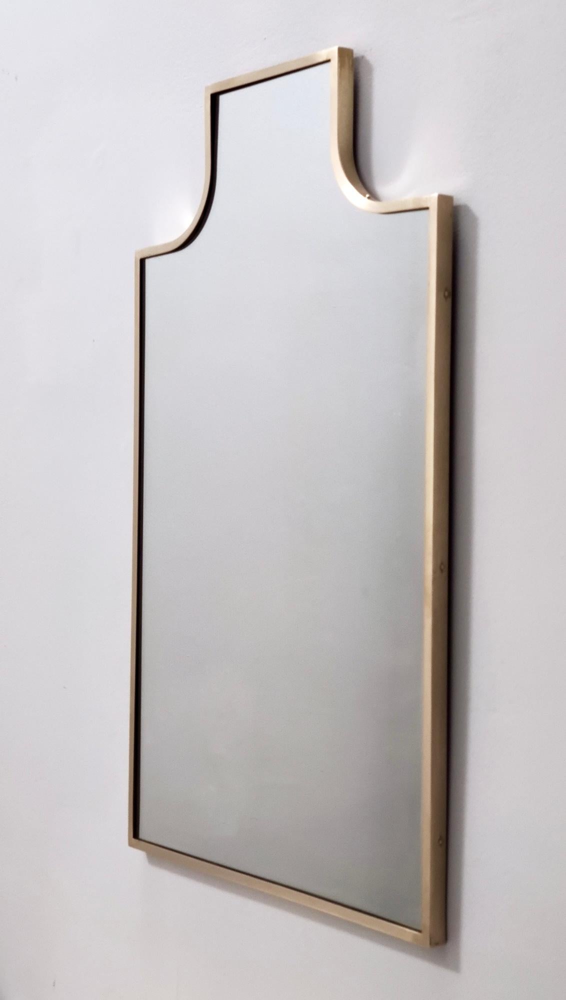 Vintage Shield Shaped Wall Mirror with Brass Frame, Italy For Sale 3