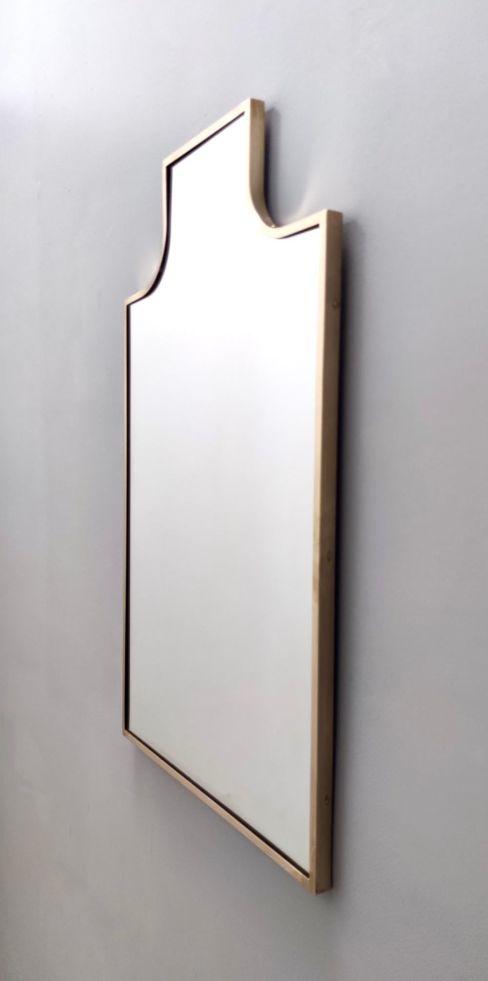 Vintage Shield Shaped Wall Mirror with Brass Frame, Italy For Sale 4