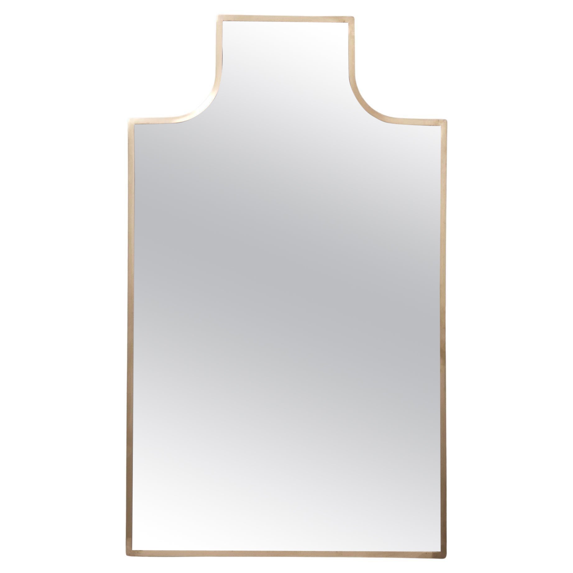 Vintage Shield Shaped Wall Mirror with Brass Frame, Italy
