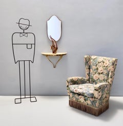 Vintage Shield Wall Mirror and a Wall-Mounted Console with a Marble Top, Italy