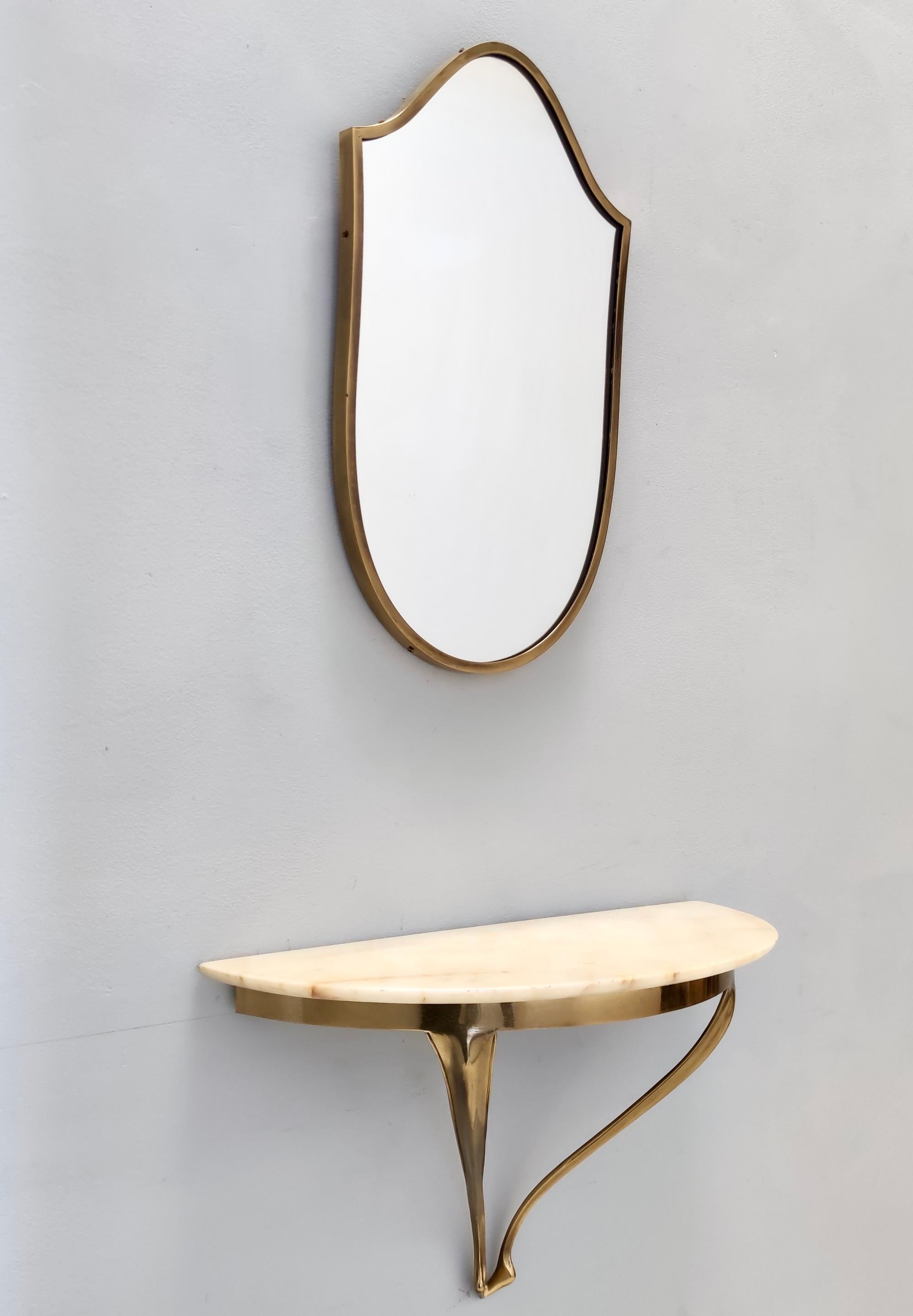 Italian Vintage Shield Wall Mirror and a Wall-Mounted Console with a Marble Top, Italy
