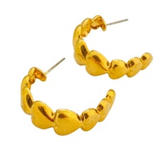 Vintage shiny gold heart hoop earrings