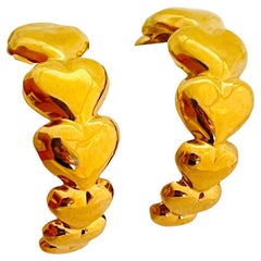 Vintage shiny gold heart hoop earrings