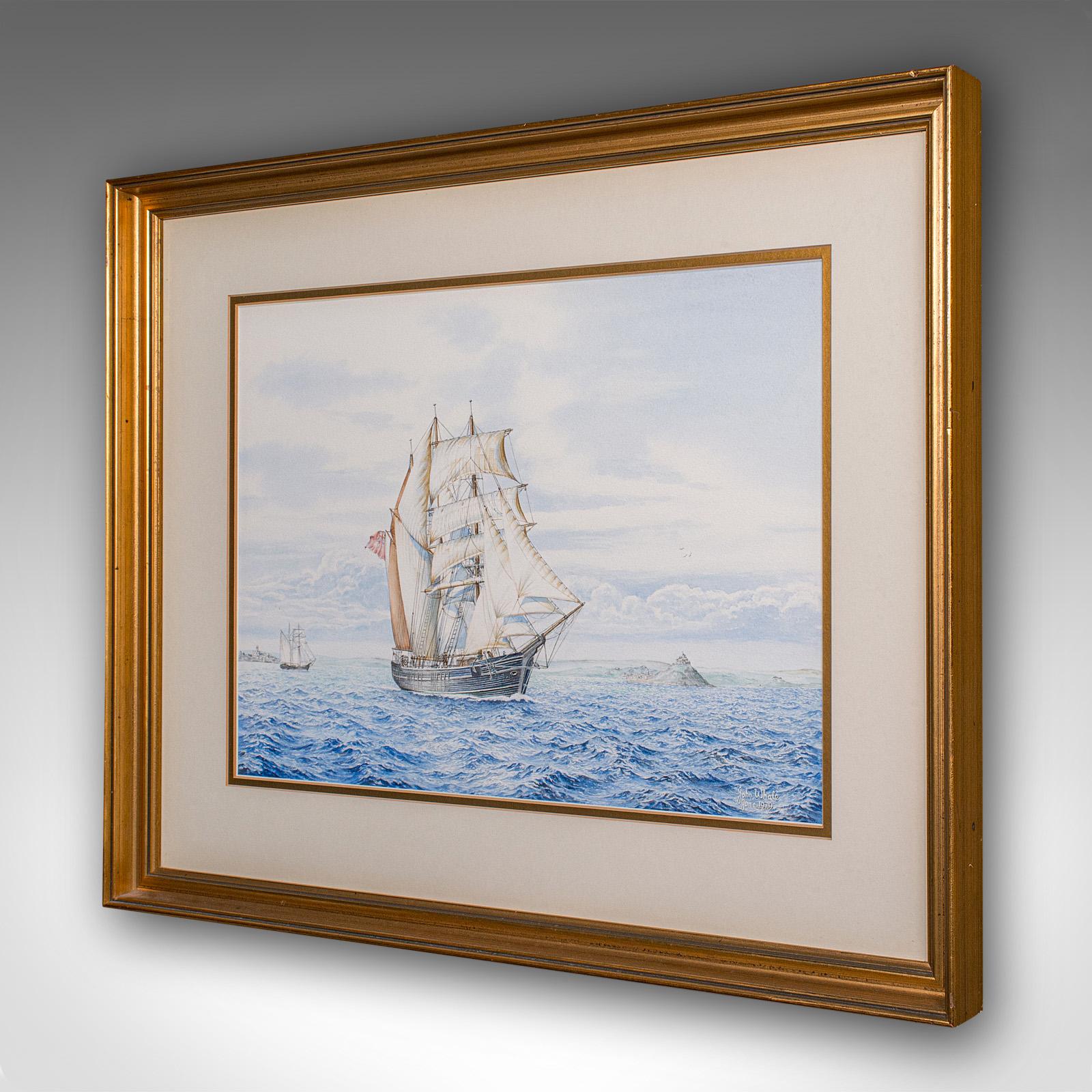 Modern Vintage Ship Painting, English, Framed Maritime Art, Watercolour, Nautical Scene For Sale