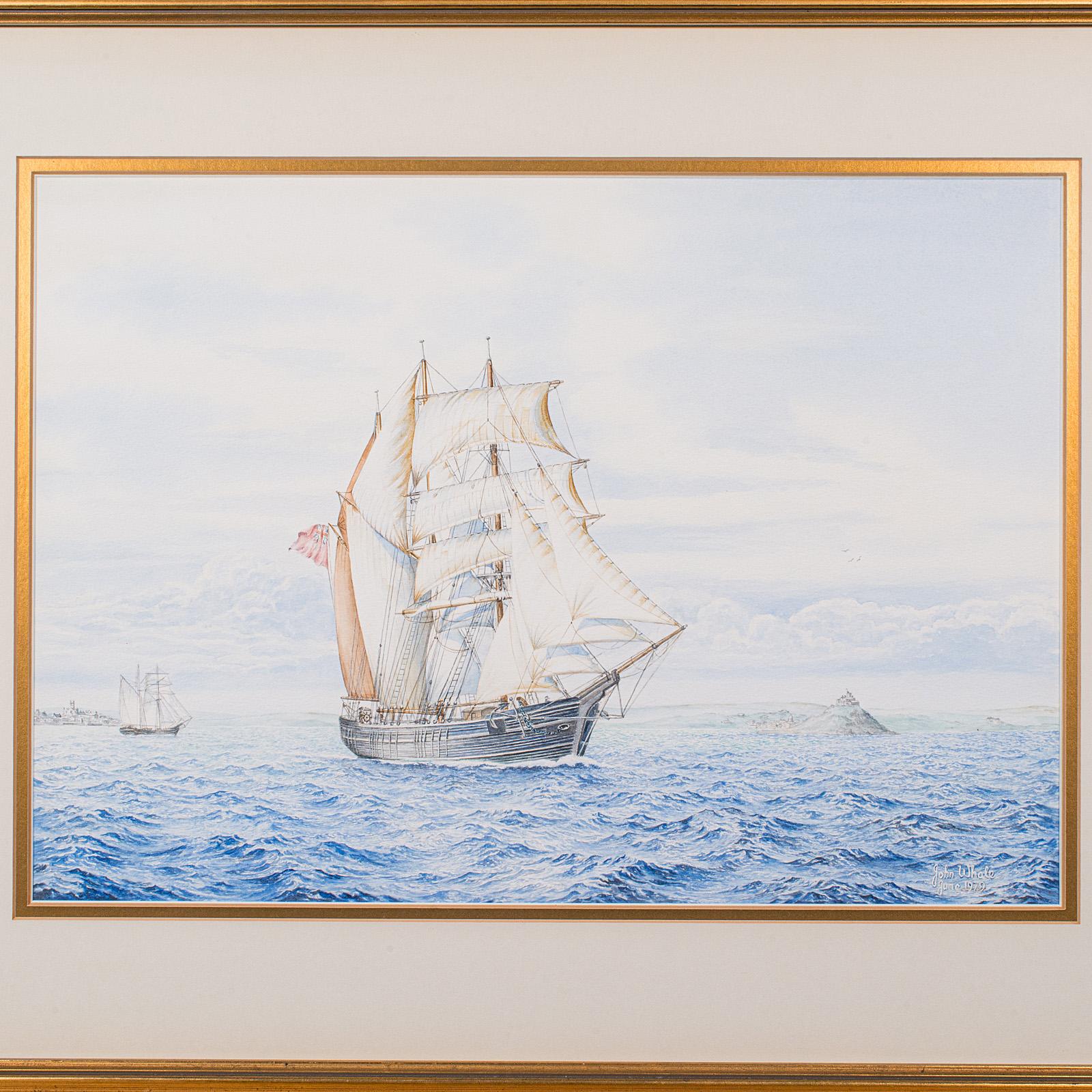 British Vintage Ship Painting, English, Framed Maritime Art, Watercolour, Nautical Scene For Sale
