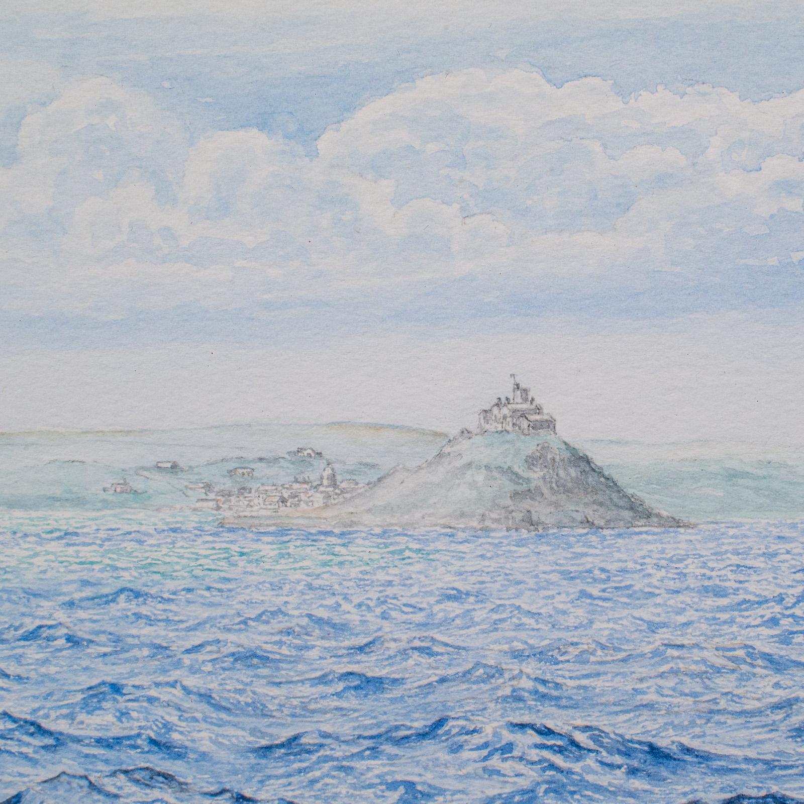 Canvas Vintage Ship Painting, English, Framed Maritime Art, Watercolour, Nautical Scene For Sale