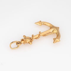 Vintage Ships Anchor Charm 18k Yellow Gold Pendant Fine Nautical Jewelry Rope