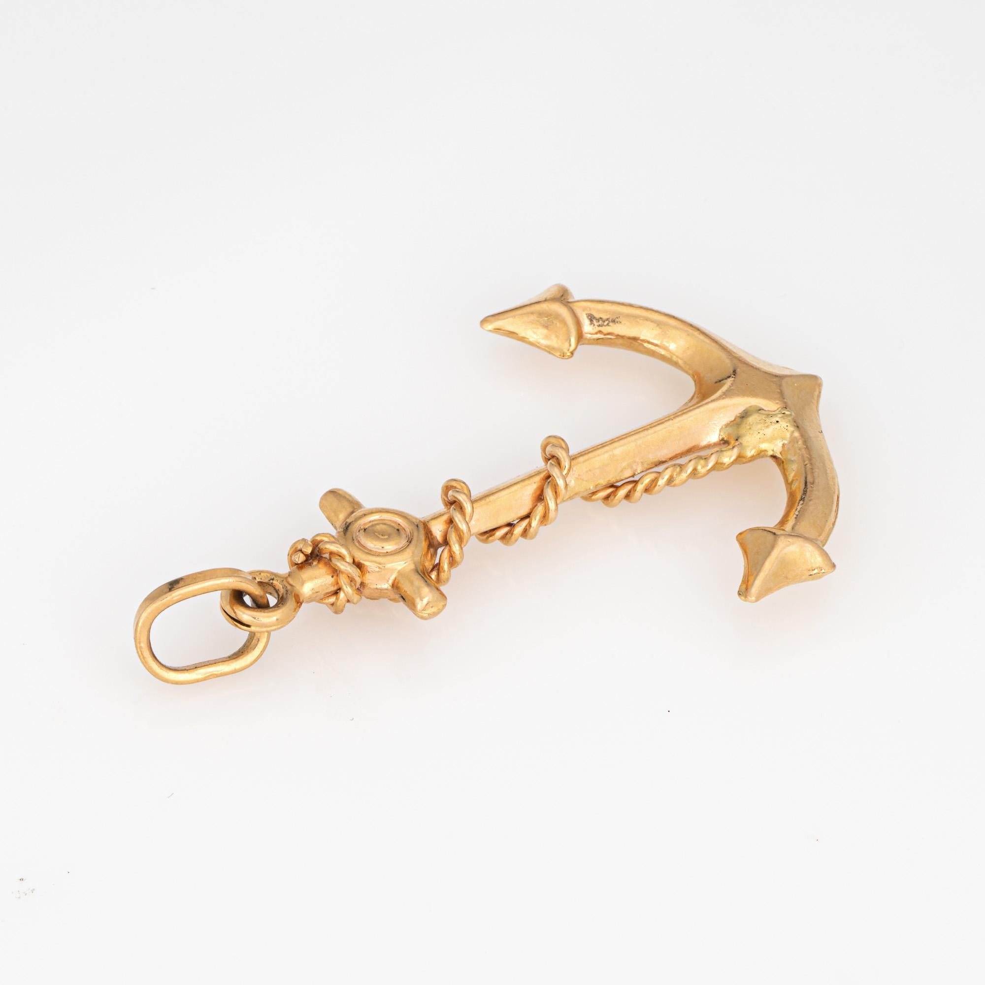 Vintage Ships Anchor Charm 18k Yellow Gold Pendant Fine Nautical Jewelry Rope In Good Condition For Sale In Torrance, CA