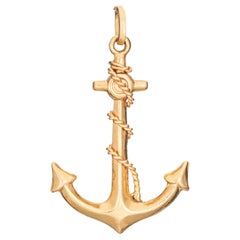 Vintage Ships Anchor Charm 18k Yellow Gold Pendant Fine Nautical Jewelry Rope