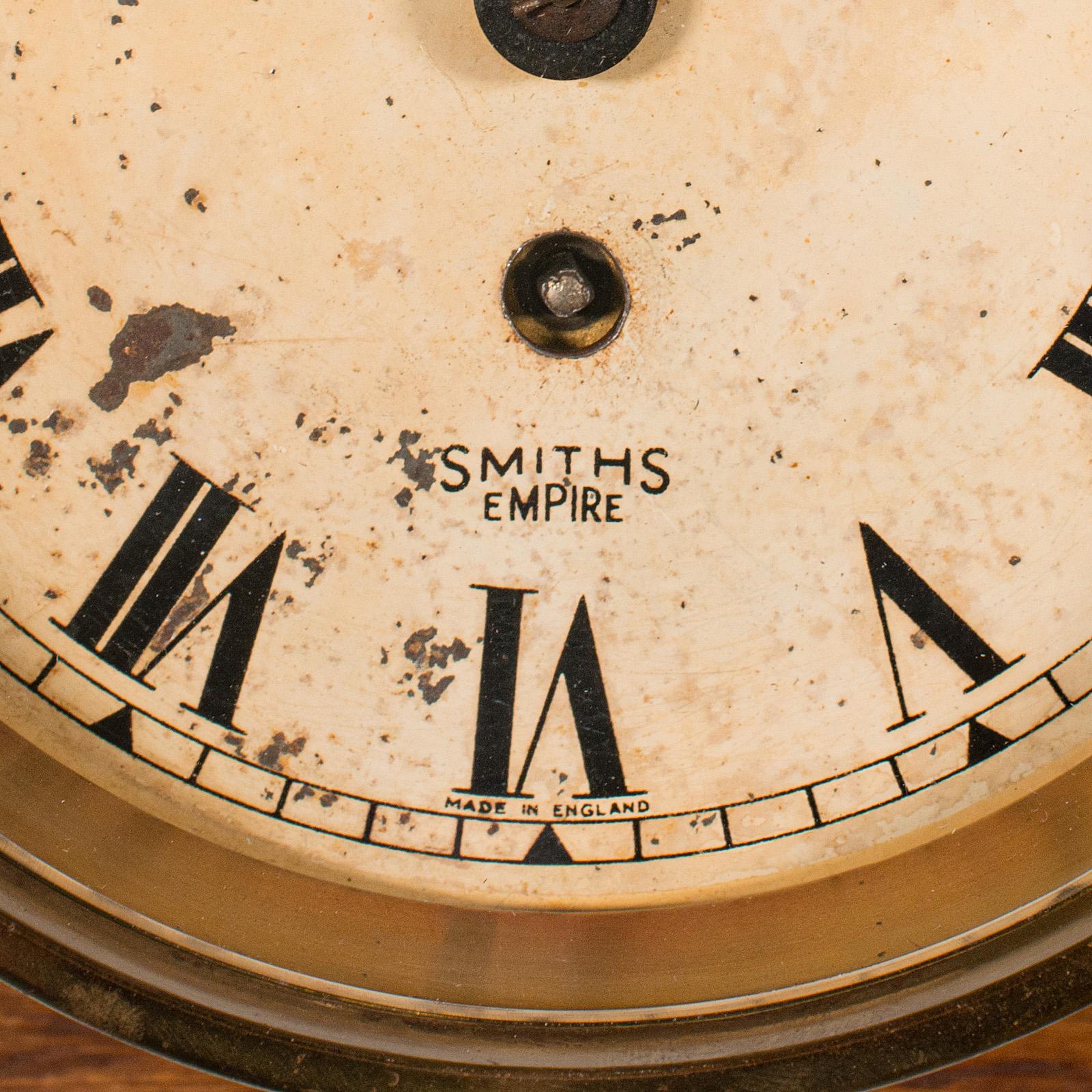Vintage Ship's Bulkhead Clock, English, Brass, Oak, Maritime, Early 20th Century In Good Condition In Hele, Devon, GB