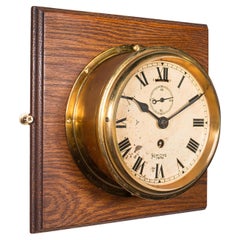 Antique Ship's Bulkhead Clock, English, Brass, Oak, Maritime, Early 20th Century