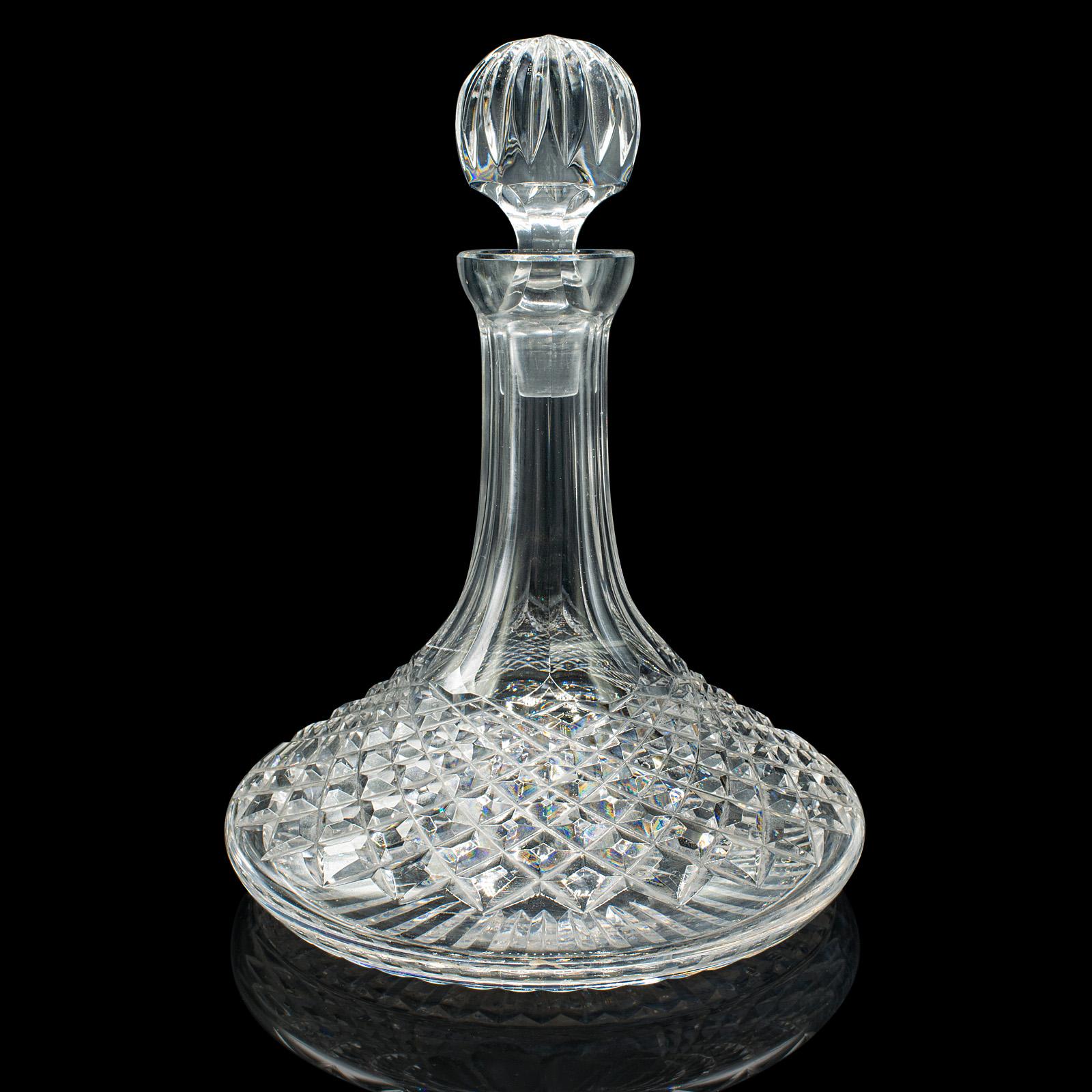 Mid-Century Modern Vintage Ship’s Decanter, English, Crystal Glass Wine Vessel, Mid Century, C.1960 For Sale