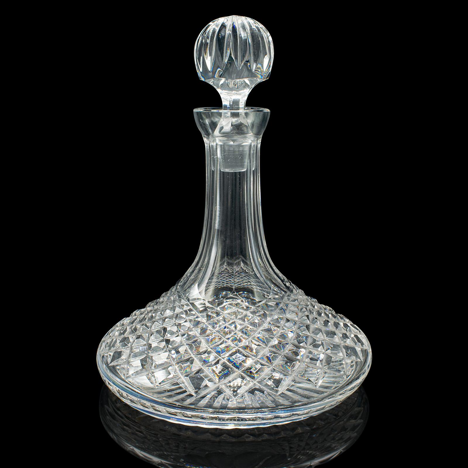 British Vintage Ship’s Decanter, English, Crystal Glass Wine Vessel, Mid Century, C.1960 For Sale