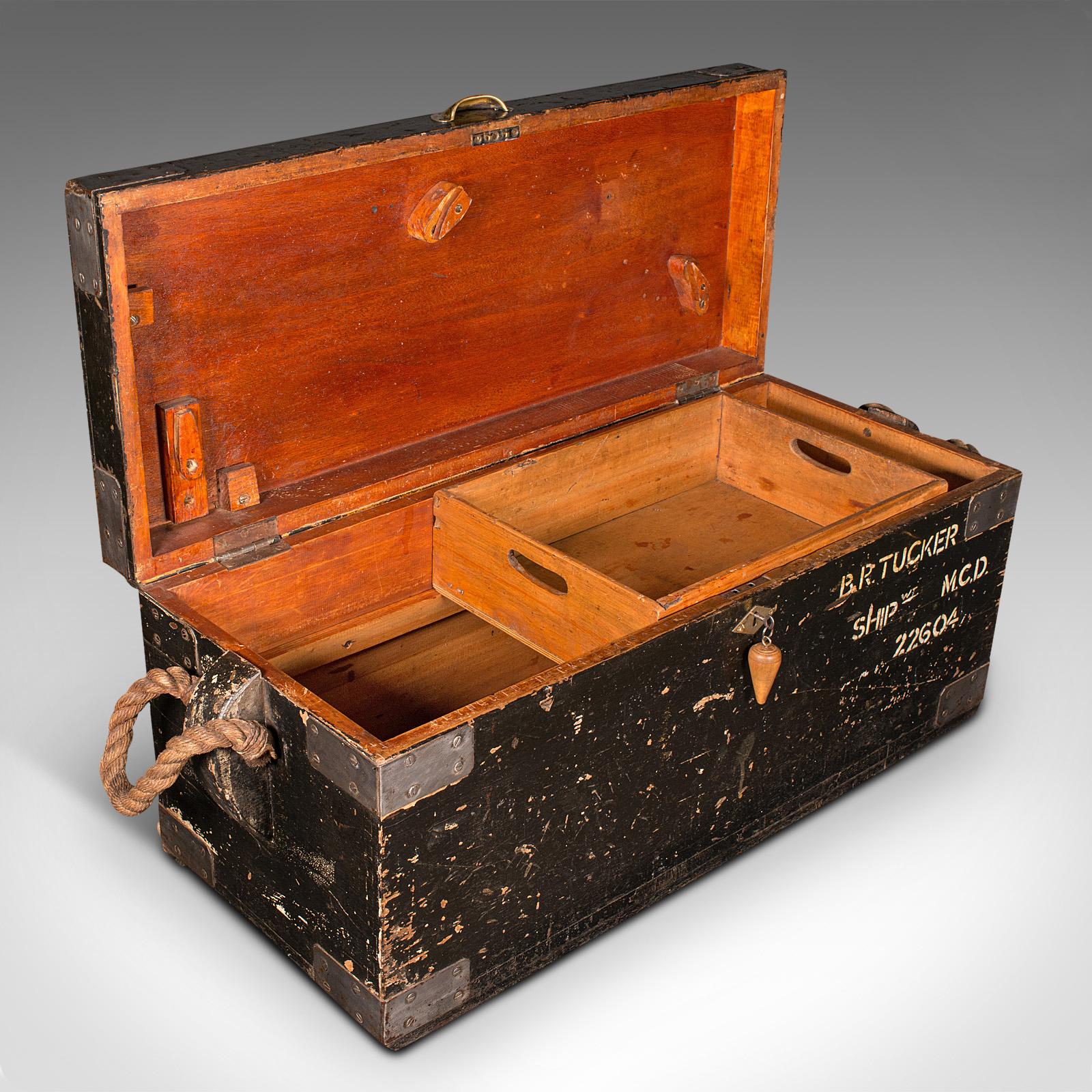 Vintage Shipwright's Tool Chest, English, Cedar, Pine, Craftsman's Trunk, C.1940 For Sale 1