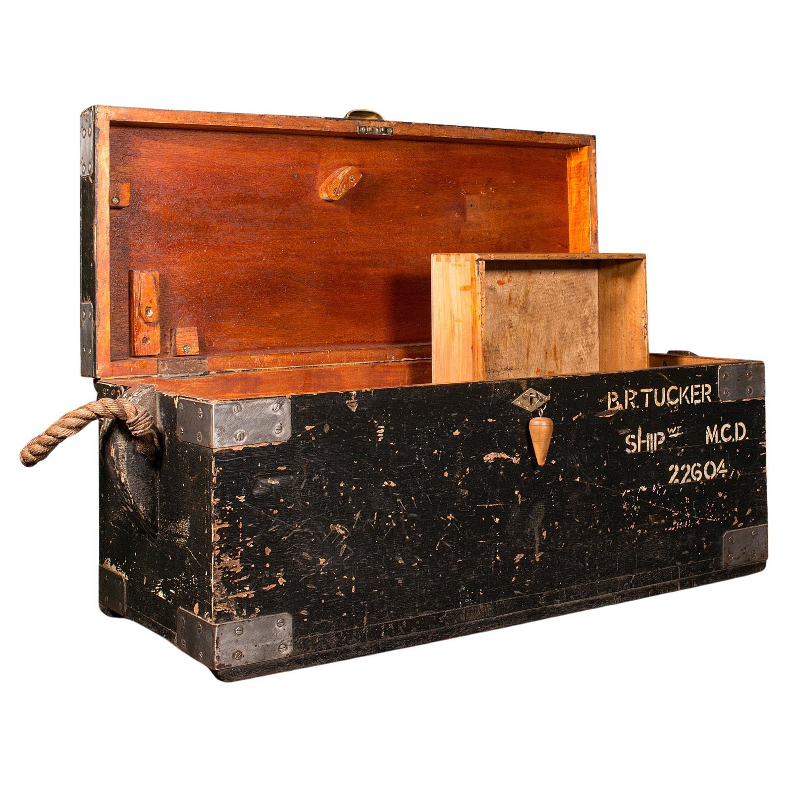 Vintage Shipwright's Tool Chest, English, Cedar, Pine, Craftsman's Trunk, C.1940 For Sale
