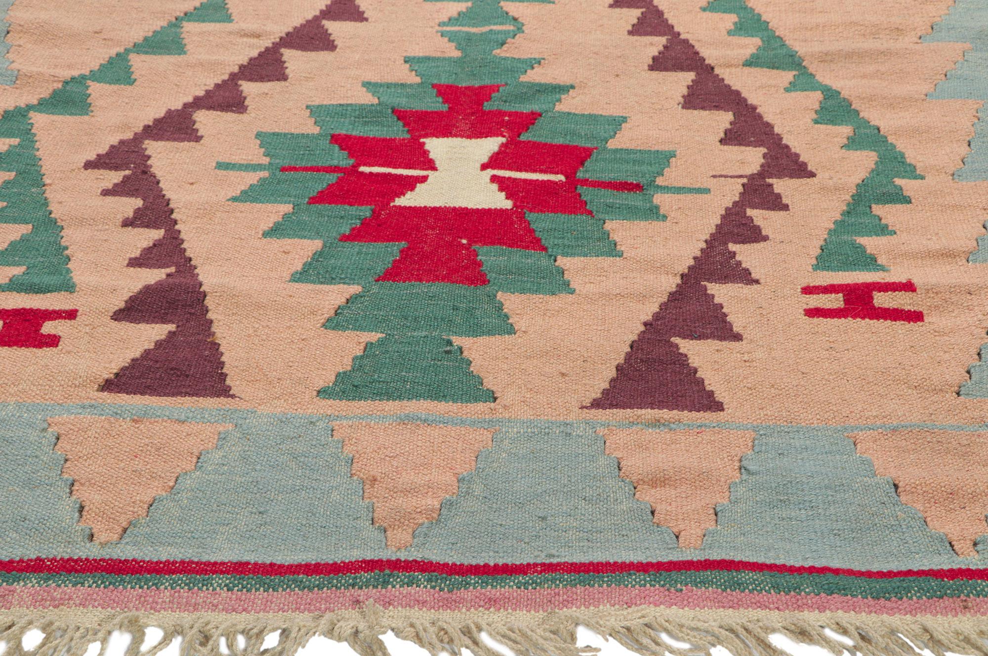 Hand-Woven Vintage Shiraz Kilim Rug, Southwest Desert Meets Boho Chic For Sale
