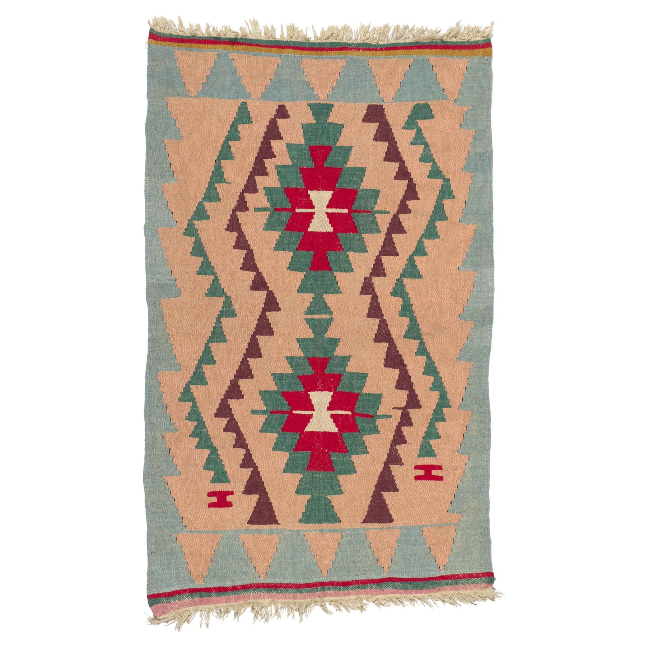 Vintage Shiraz Kilim Rug, Southwest Desert Meets Boho Chic For Sale