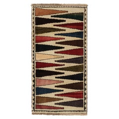Traves de Mesa Vintage Shiraz Persian Kilim en Beige con Dibujos de Colores-Rug & Kilim