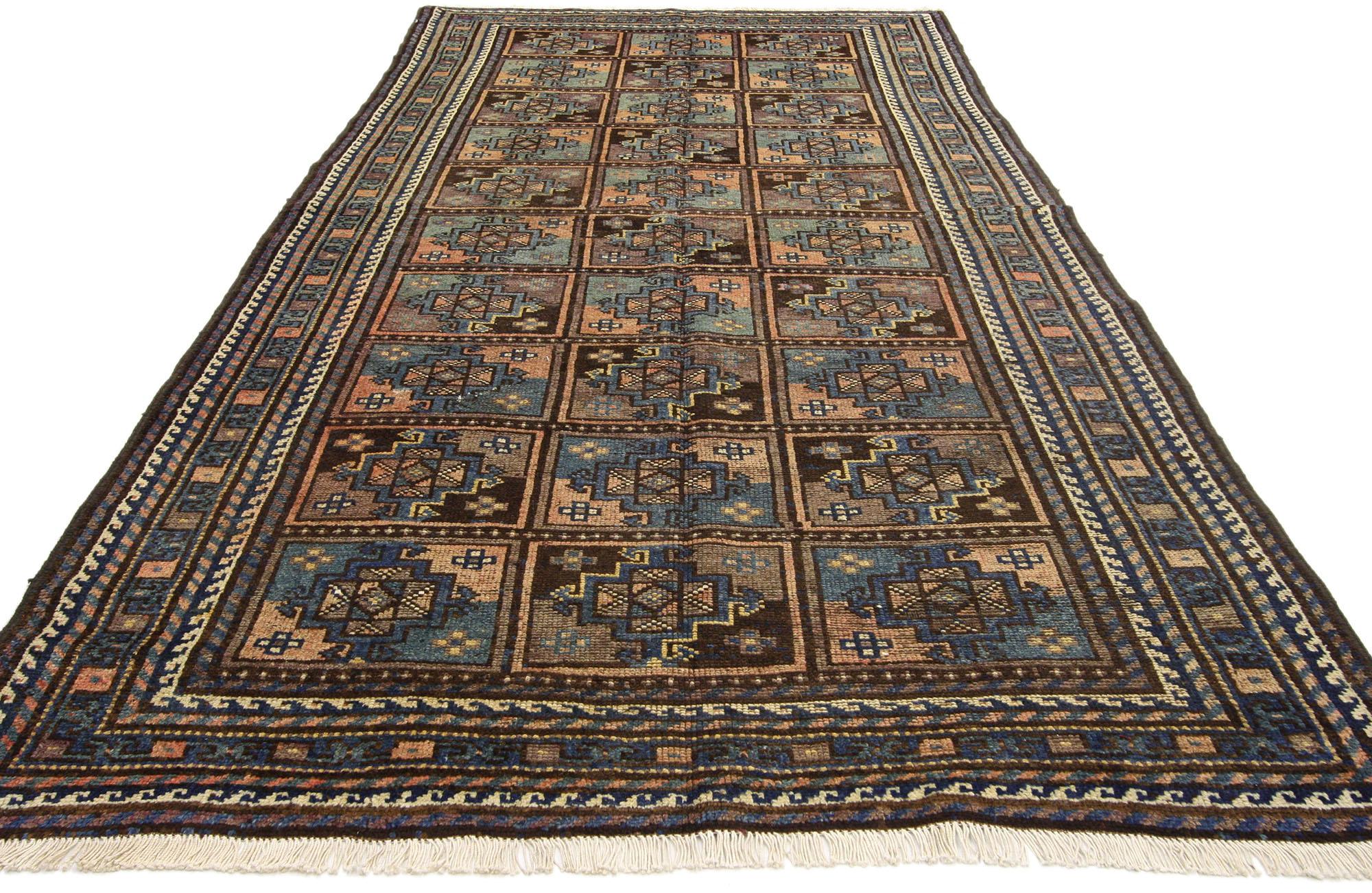 Hand-Knotted Vintage Shiraz Persian Rug with Mid-Century Modern Tribal Style