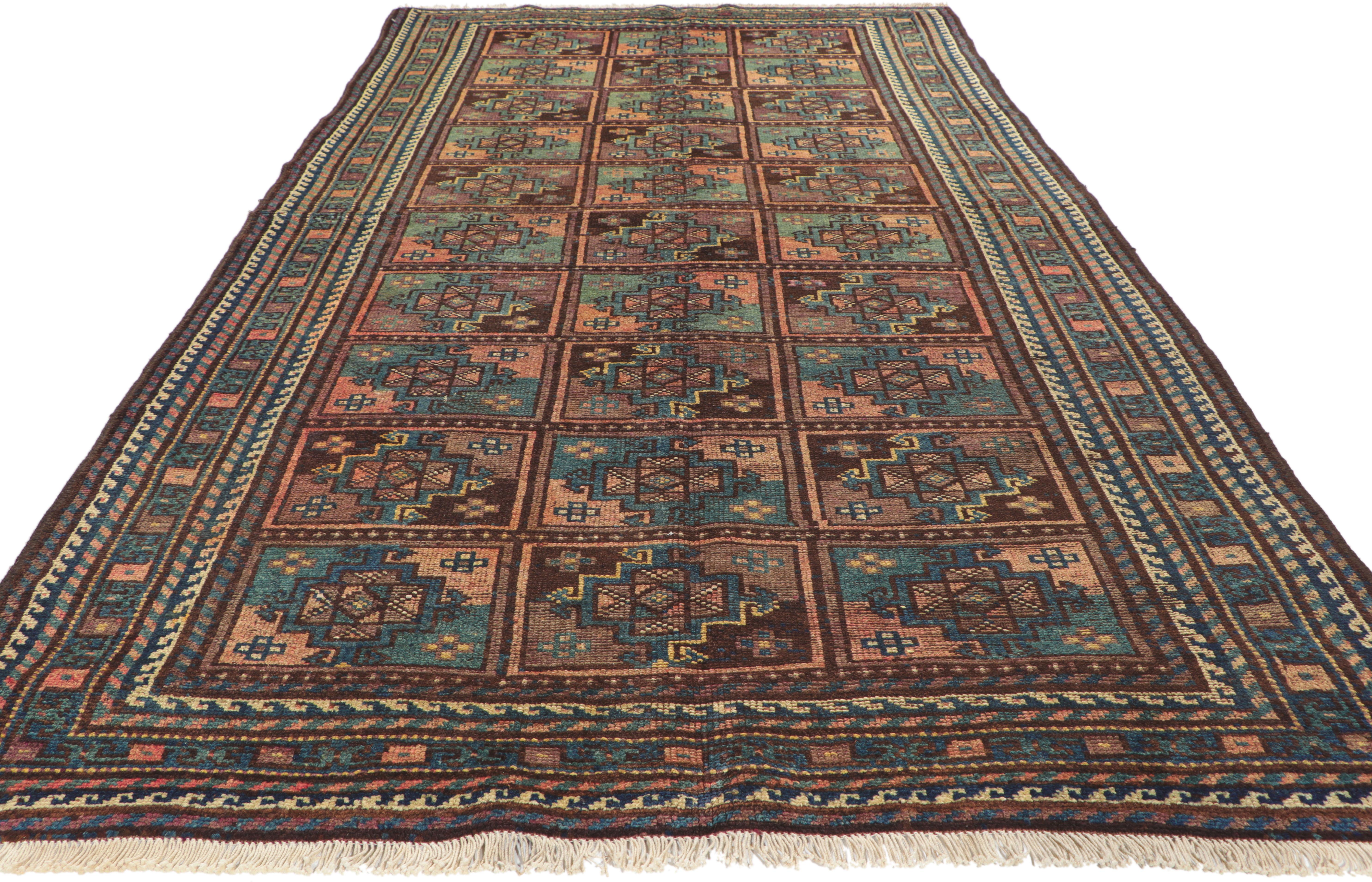 Vintage Shiraz Persian Rug with Mid-Century Modern Tribal Style In Good Condition In Dallas, TX