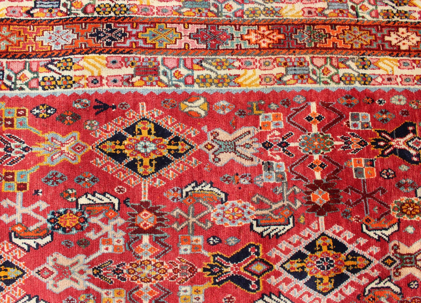 Vintage Shiraz/Qashgai Persian Rug in All-Over Design in Red and Multi-Colors 3