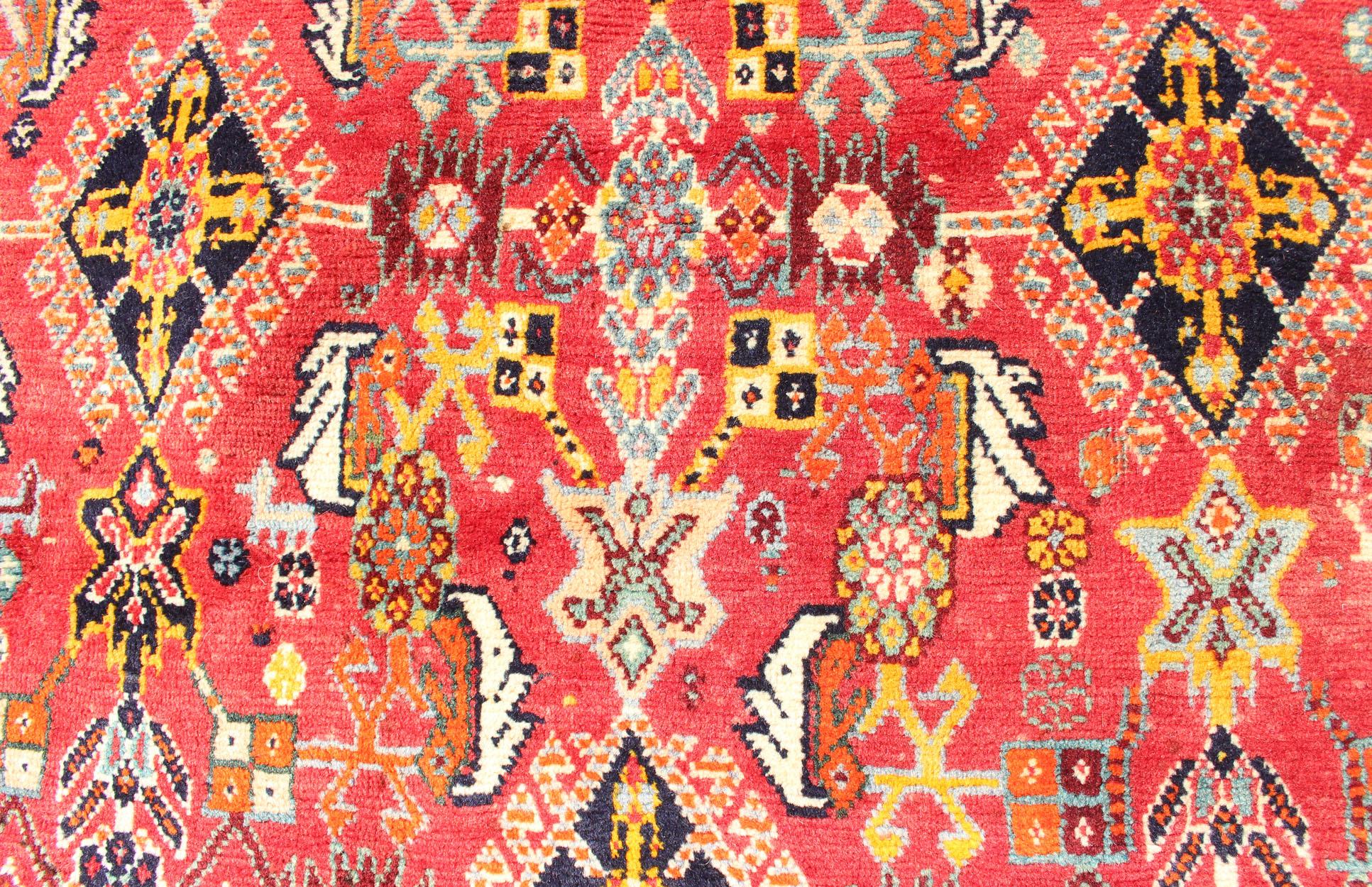 Vintage Shiraz/Qashgai Persian Rug in All-Over Design in Red and Multi-Colors 4