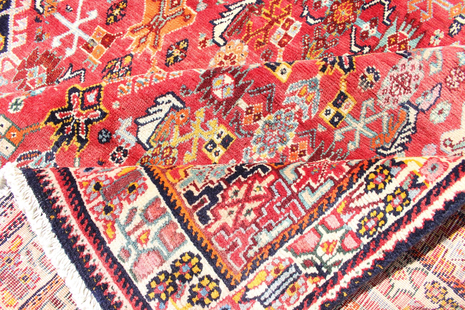 Vintage Shiraz/Qashgai Persian Rug in All-Over Design in Red and Multi-Colors 6