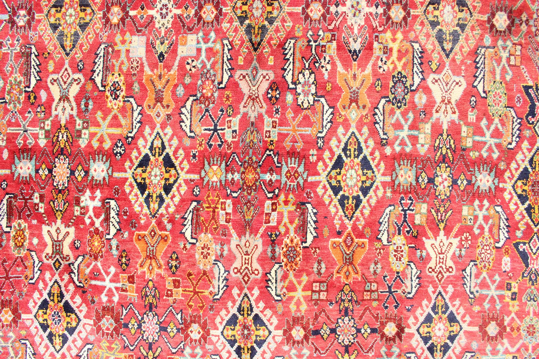 Vintage Shiraz/Qashgai Persian Rug in All-Over Design in Red and Multi-Colors 1