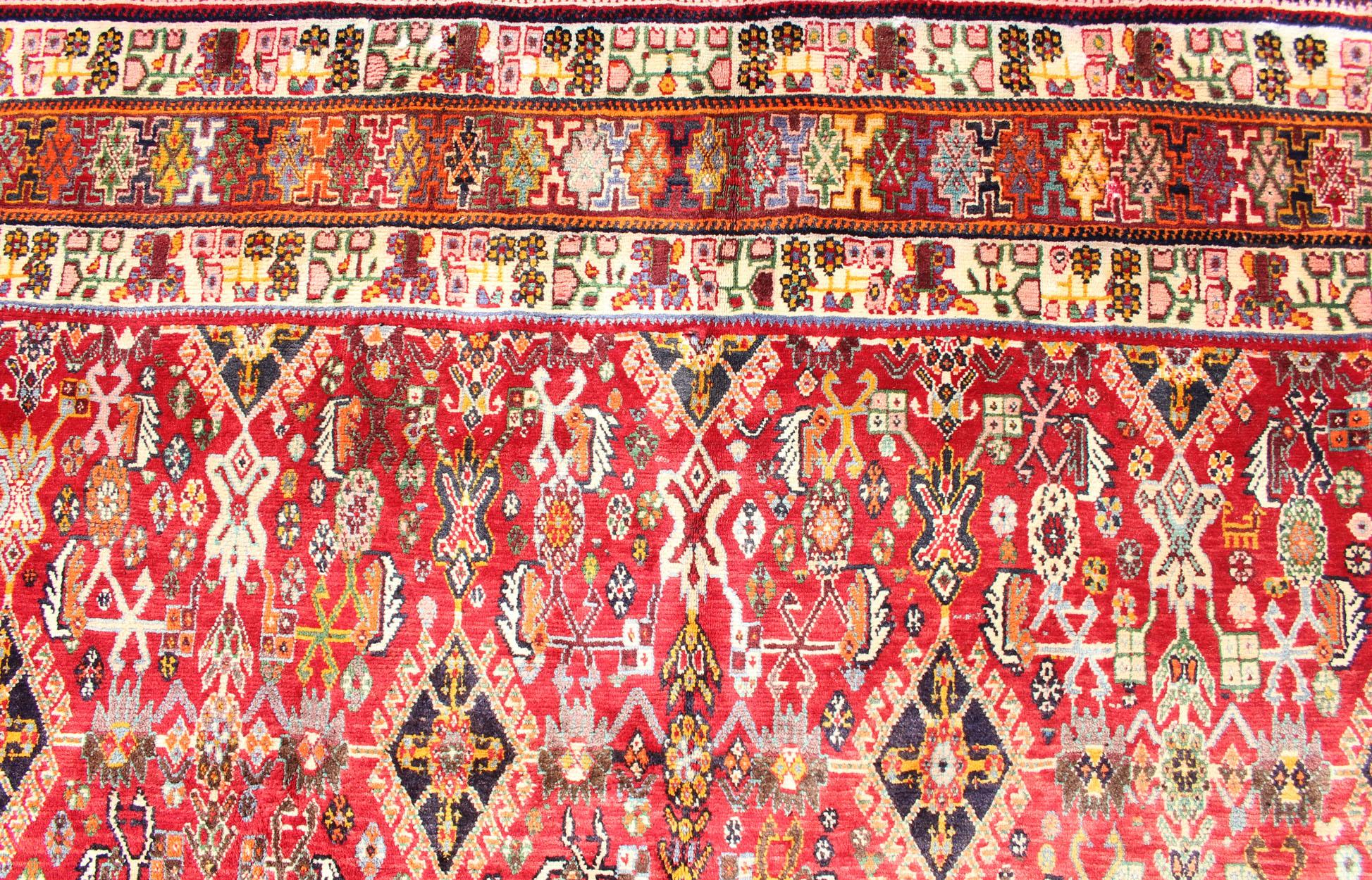 Vintage Shiraz/Qashgai Persian Rug in All-Over Design in Red and Multi-Colors 2