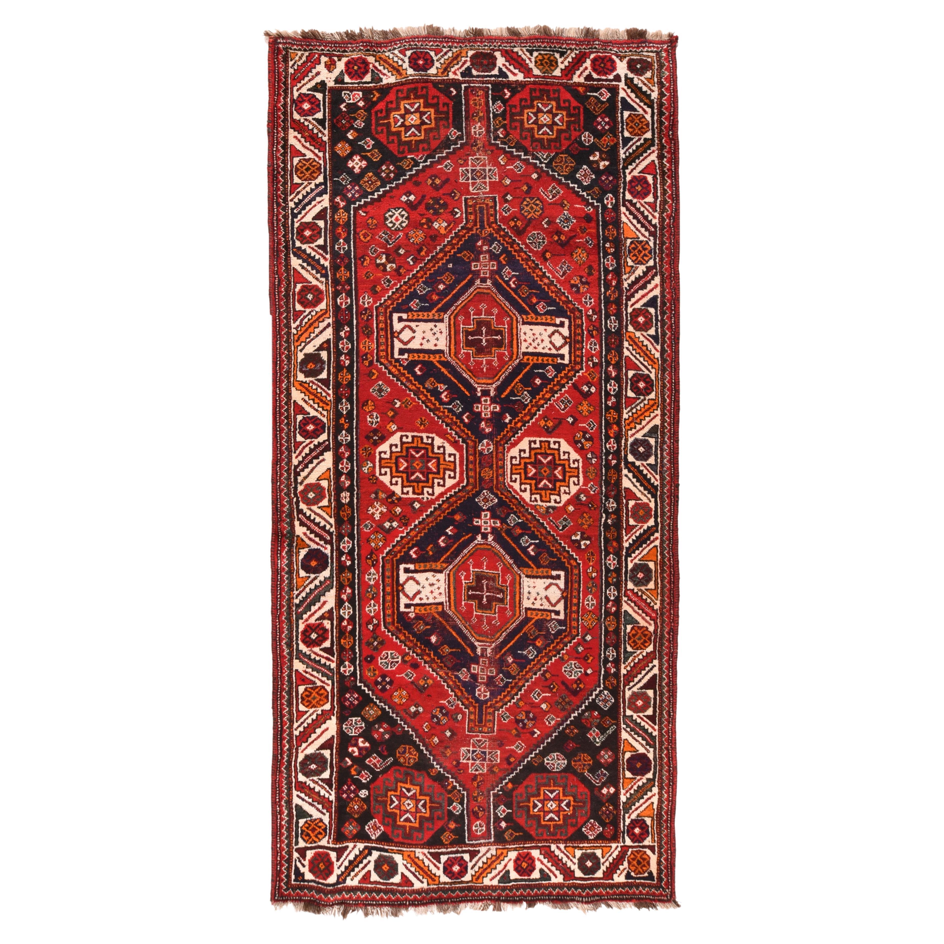 Shiraz-Teppich 4'5'' x 9'4'' im Vintage-Stil