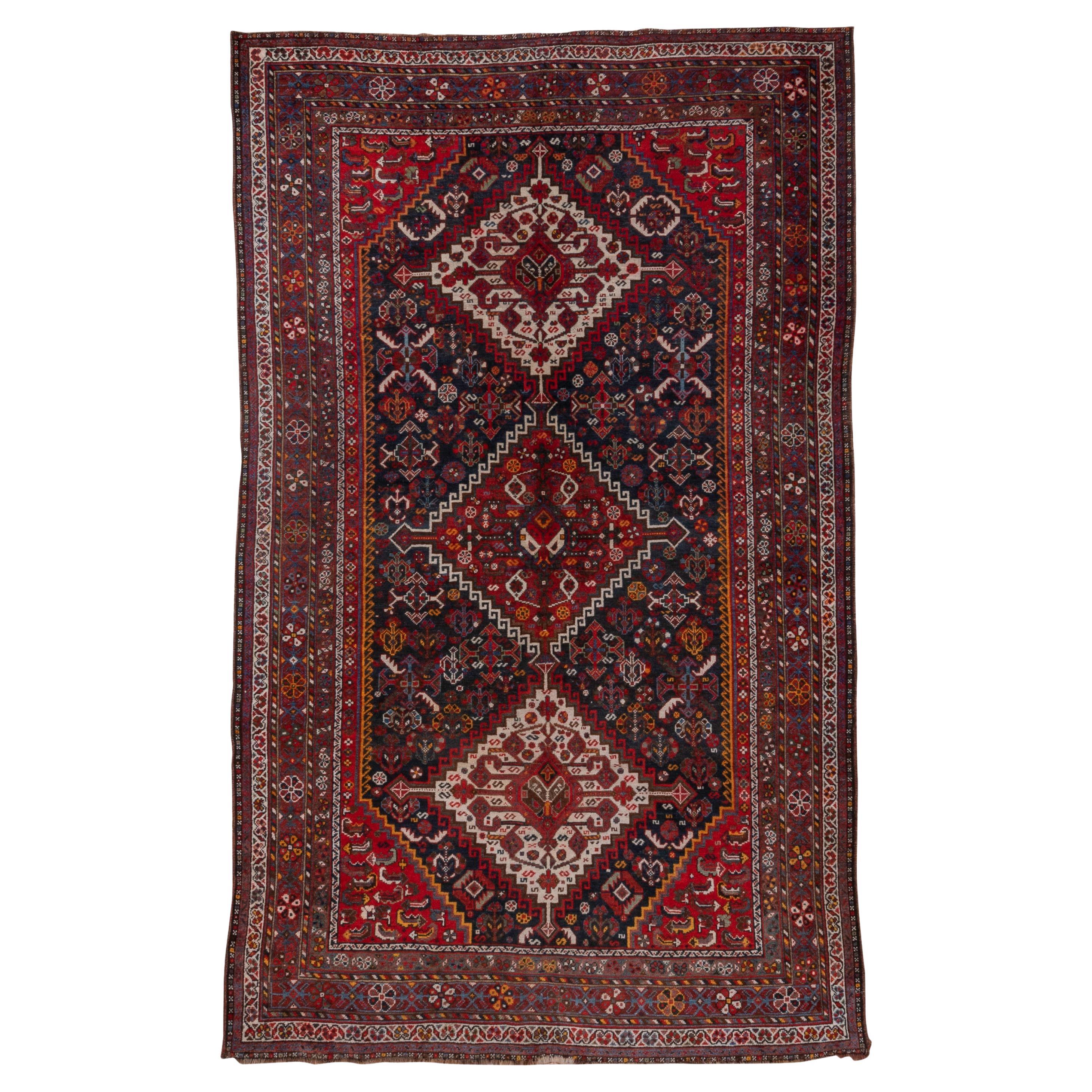 Vintage Shiraz Rug Tribal Medallion Design For Sale