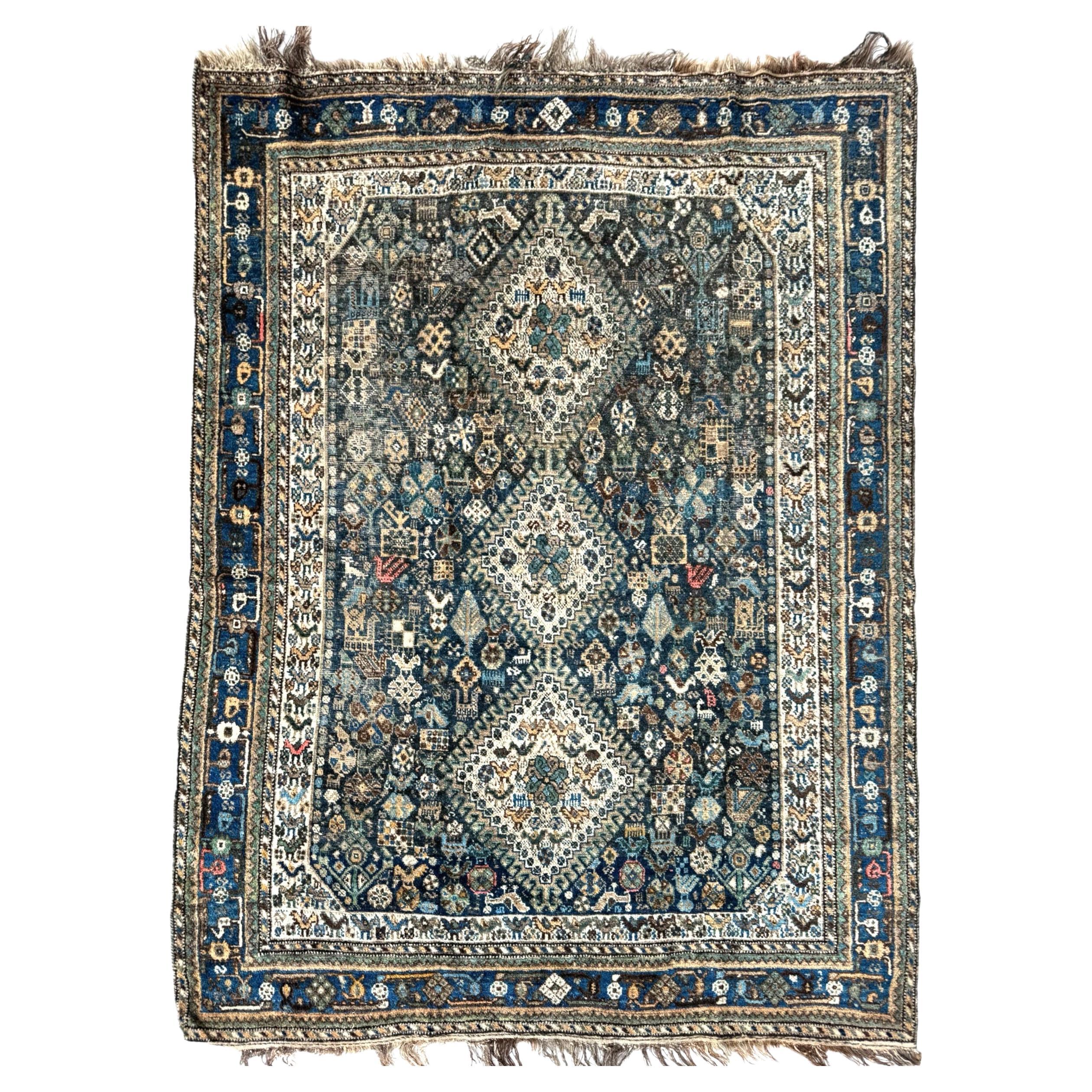 Alfombra vintage Shiraz de gran tamaño, c. 1940-50