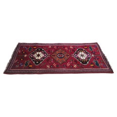 Vintage Shiraz Tribal Style Runner - Geometric / Animal Design - Maroon
