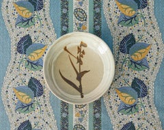 Vintage Shoji Hamada Ceramic Dish in Stem/Leaf Design from Mashiko, Japan, 1970s