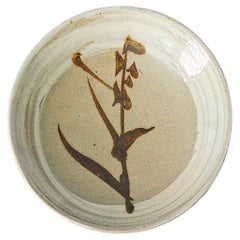 Vintage Shoji Hamada Ceramic Dish in Stem/Leaf Design from Mashiko, Japan, 1970s