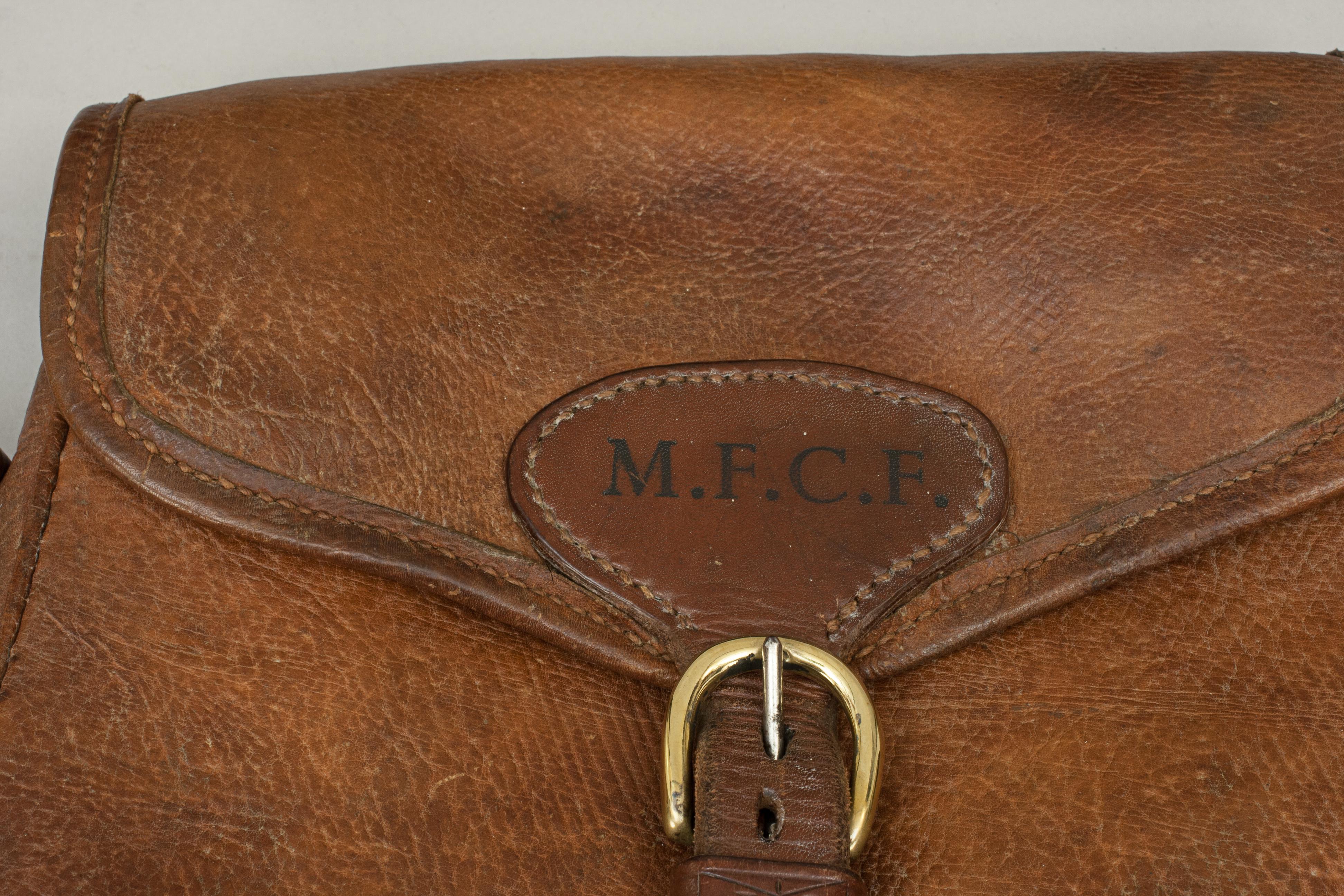 British Vintage Shooting Leather Cartridge Bag, Stamped 185
