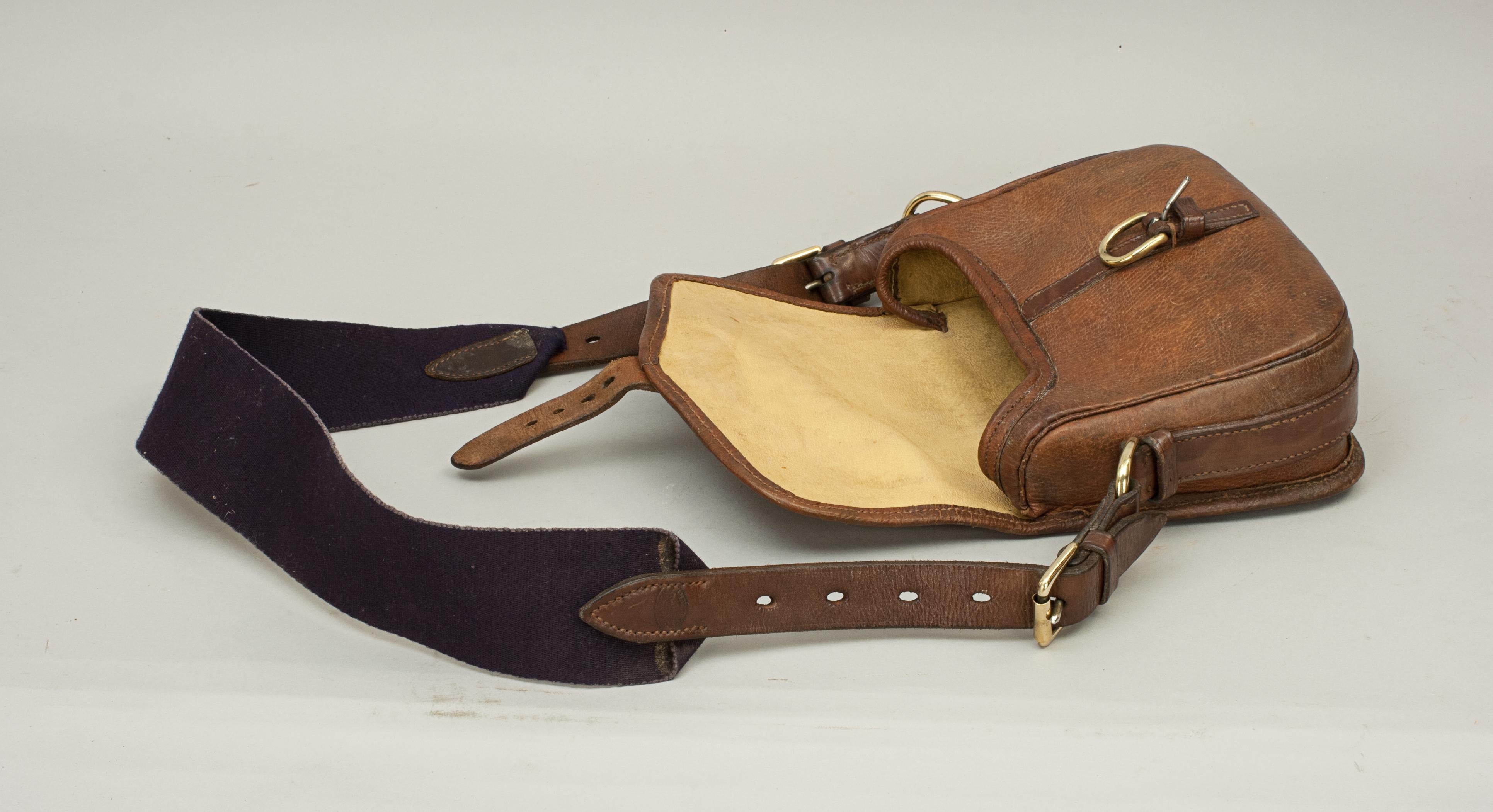 Mid-20th Century Vintage Shooting Leather Cartridge Bag, Stamped 185